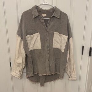 POL Corduroy High Low Colorblock Shacket